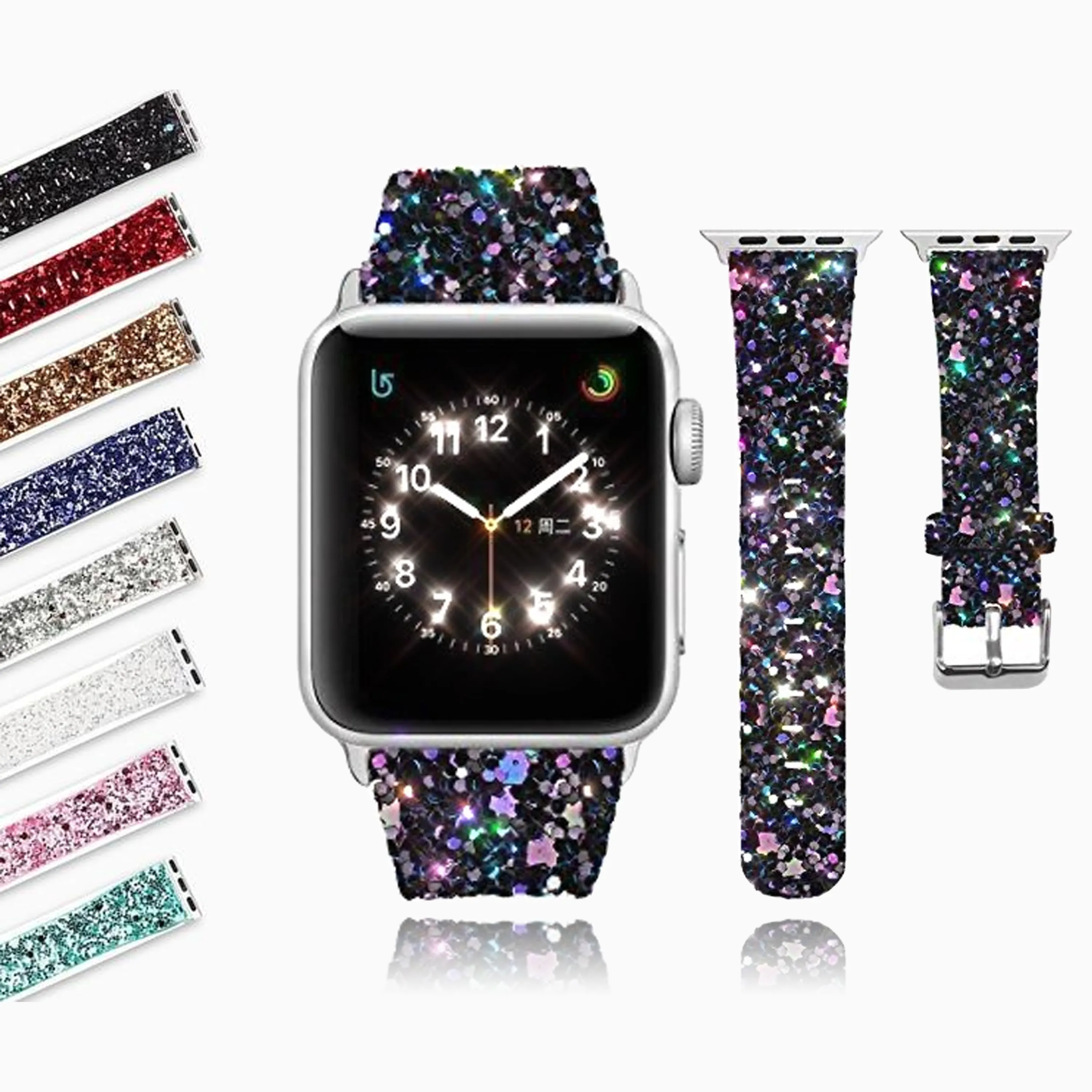 Apple Watch Band Luxury Sparkle Glitter Bling Leather Watchbands