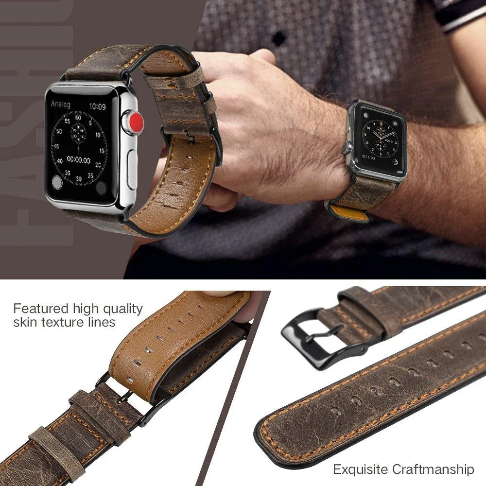 Apple Watch Band Series 7 6 5 4 Retro Cow Leather Strap iWatch
