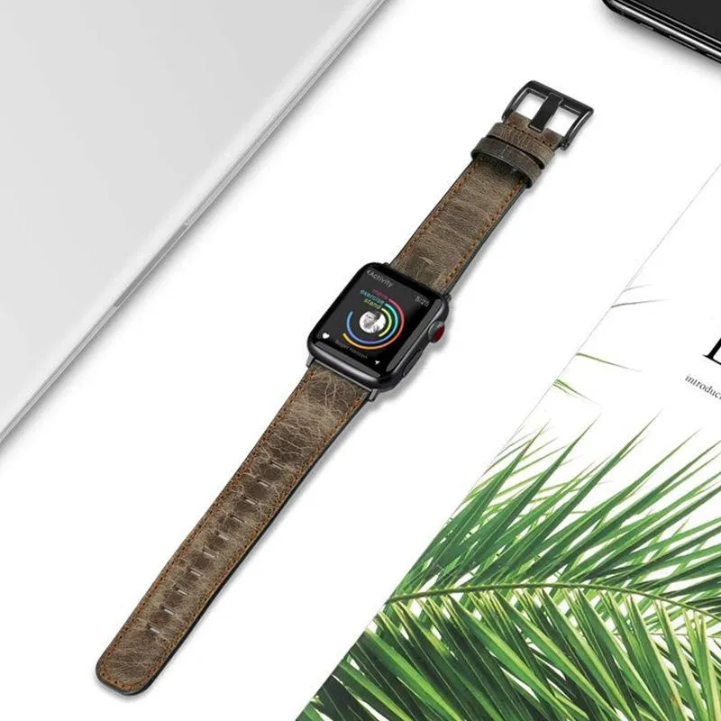 Apple Watch Band Series 7 6 5 4 Retro Cow Leather Strap iWatch