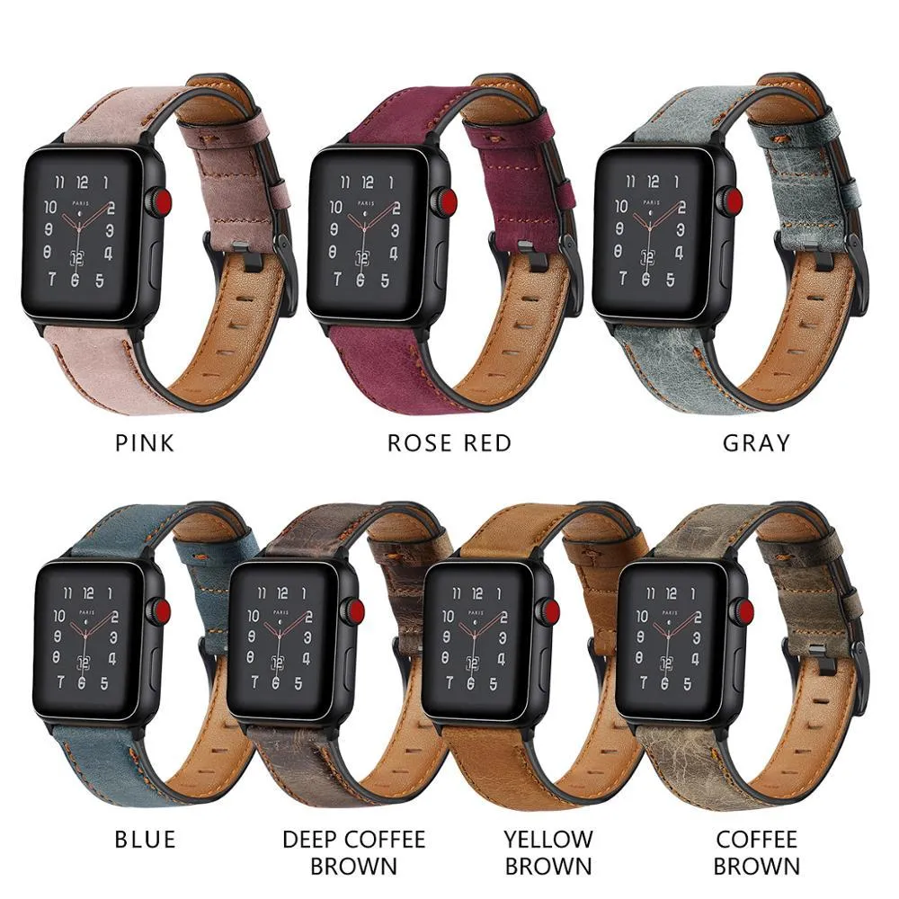 Apple Watch Band Series 7 6 5 4 Retro Cow Leather Strap iWatch