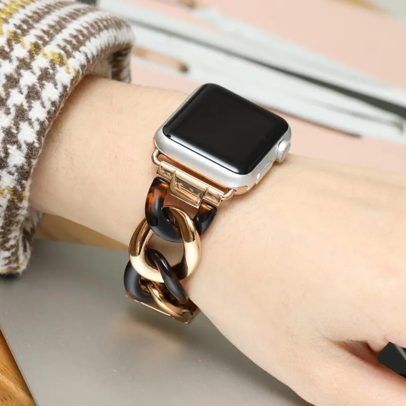 Apple Watch Band Series Cowboy Chain Style Resin Steel Watchband
