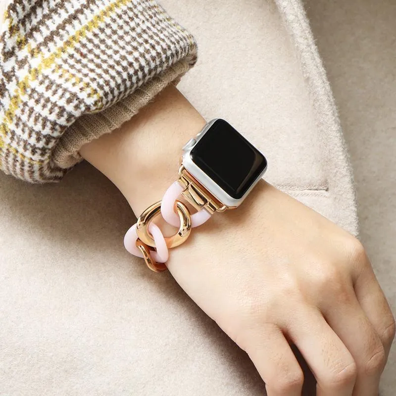 Apple Watch Band Series Cowboy Chain Style Resin Steel Watchband