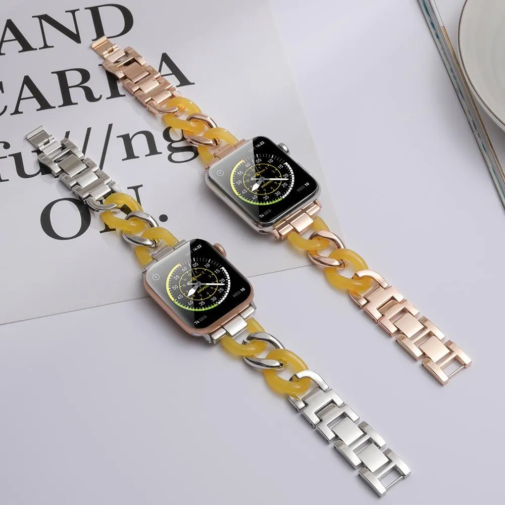 Apple Watch Band Series Cowboy Chain Style Resin Steel Watchband