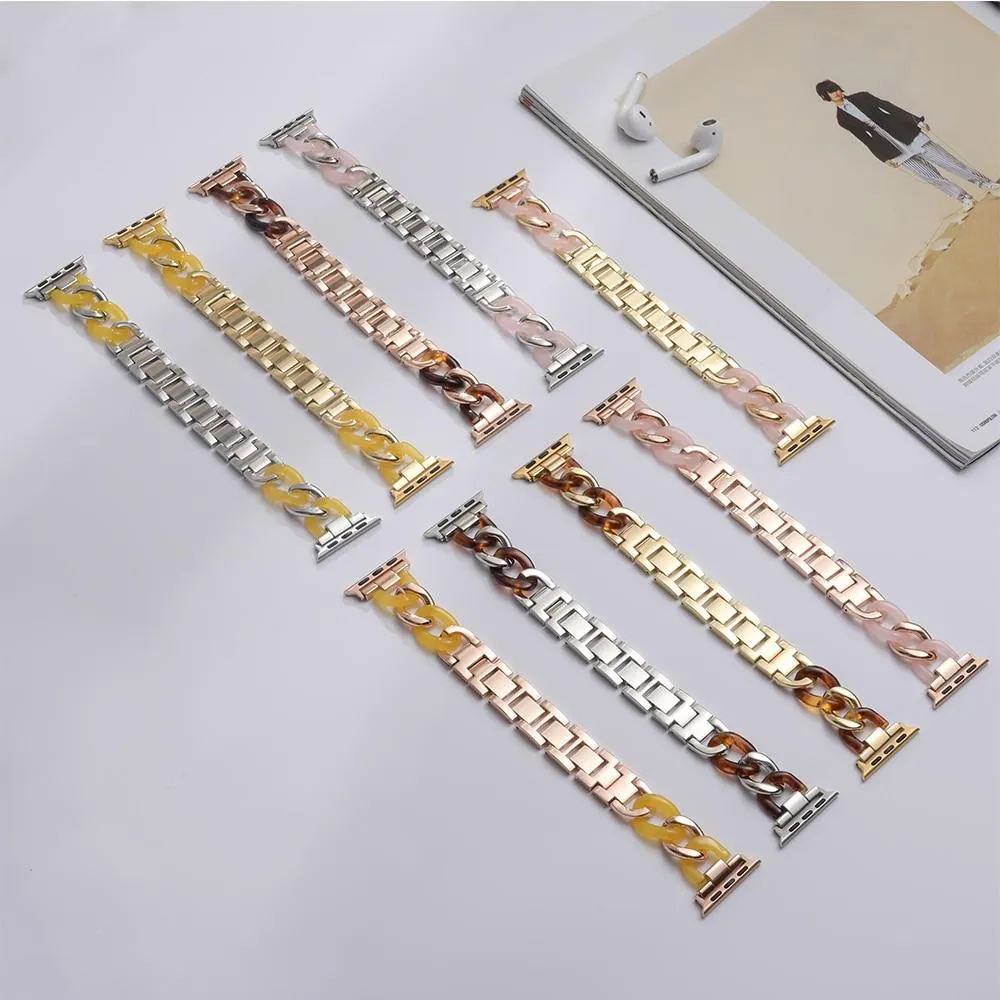 Apple Watch Band Series Cowboy Chain Style Resin Steel Watchband
