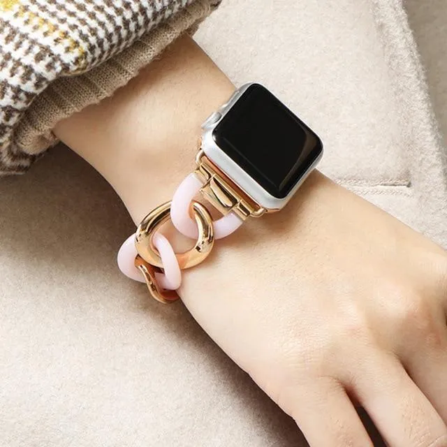 Apple Watch Band Series Cowboy Chain Style Resin Steel Watchband