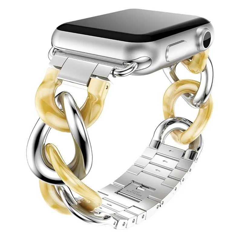 Apple Watch Band Series Cowboy Chain Style Resin Steel Watchband