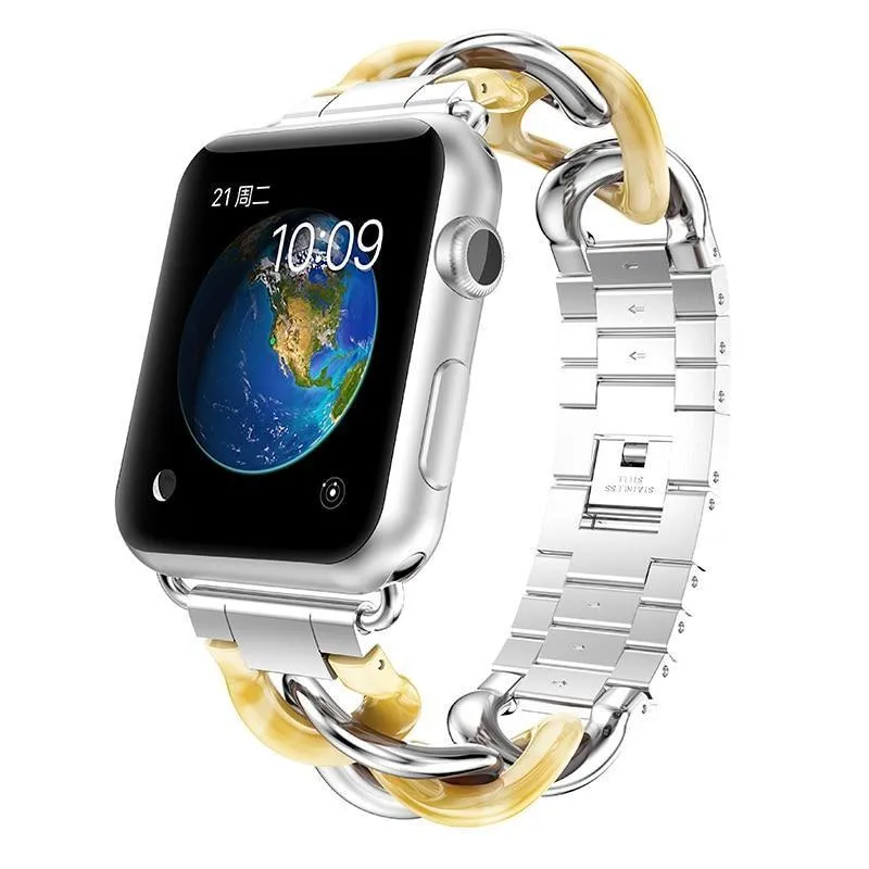 Apple Watch Band Series Cowboy Chain Style Resin Steel Watchband