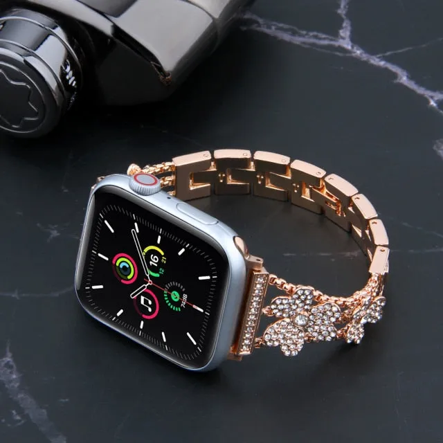 Apple Watch Band Silver, Rose Gold Bling Women Strap & Case Set 8 7 6