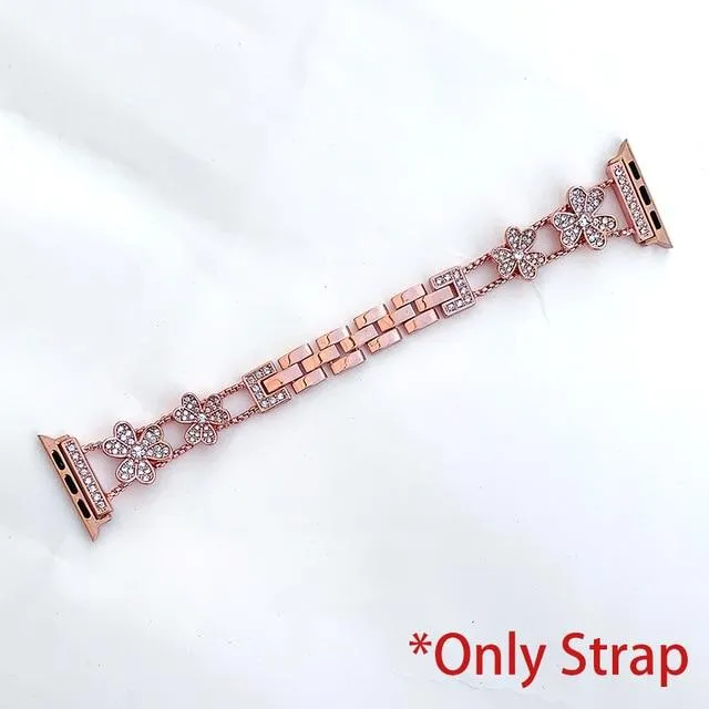Apple Watch Band Silver, Rose Gold Bling Women Strap & Case Set 8 7 6