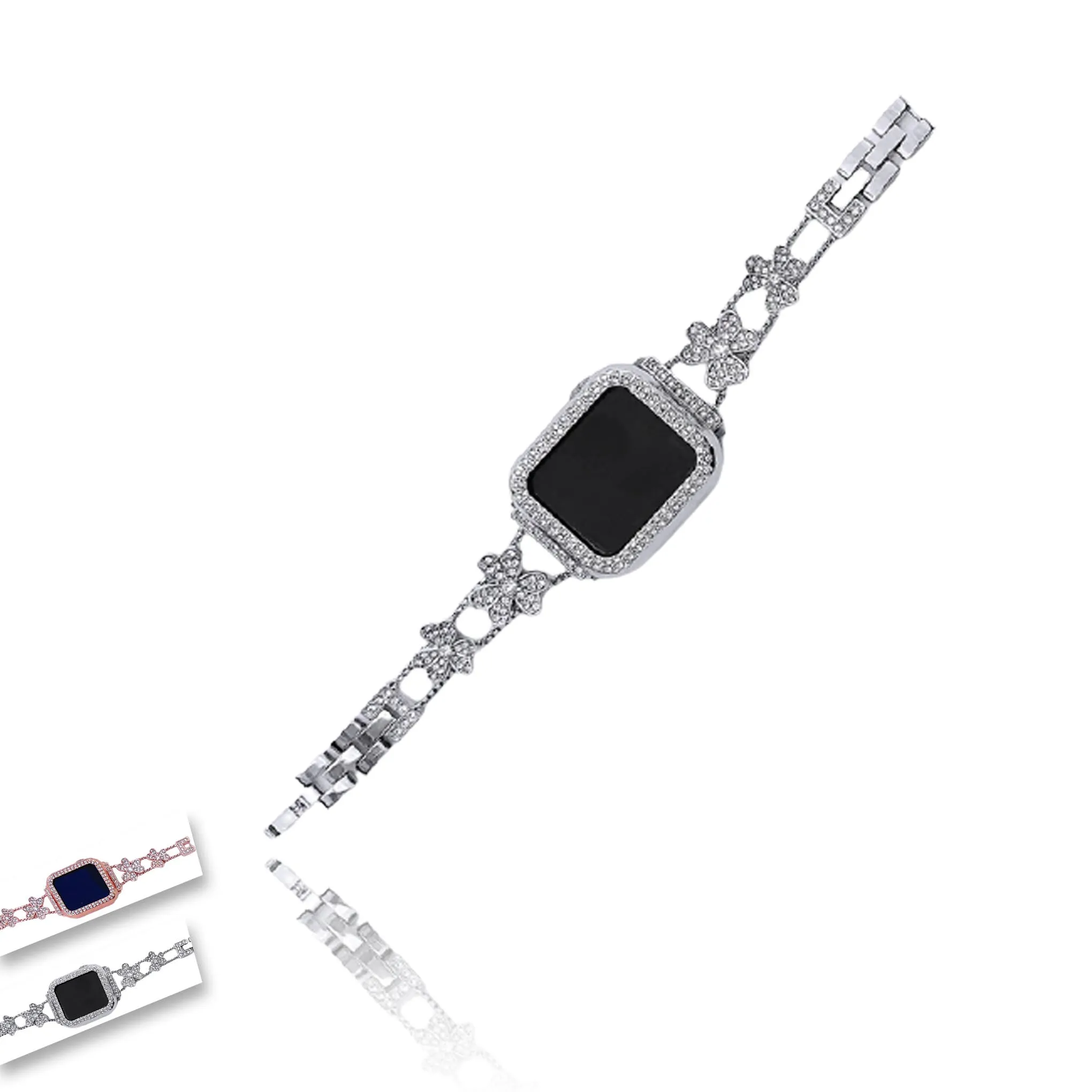 Apple Watch Band Silver, Rose Gold Bling Women Strap & Case Set 8 7 6
