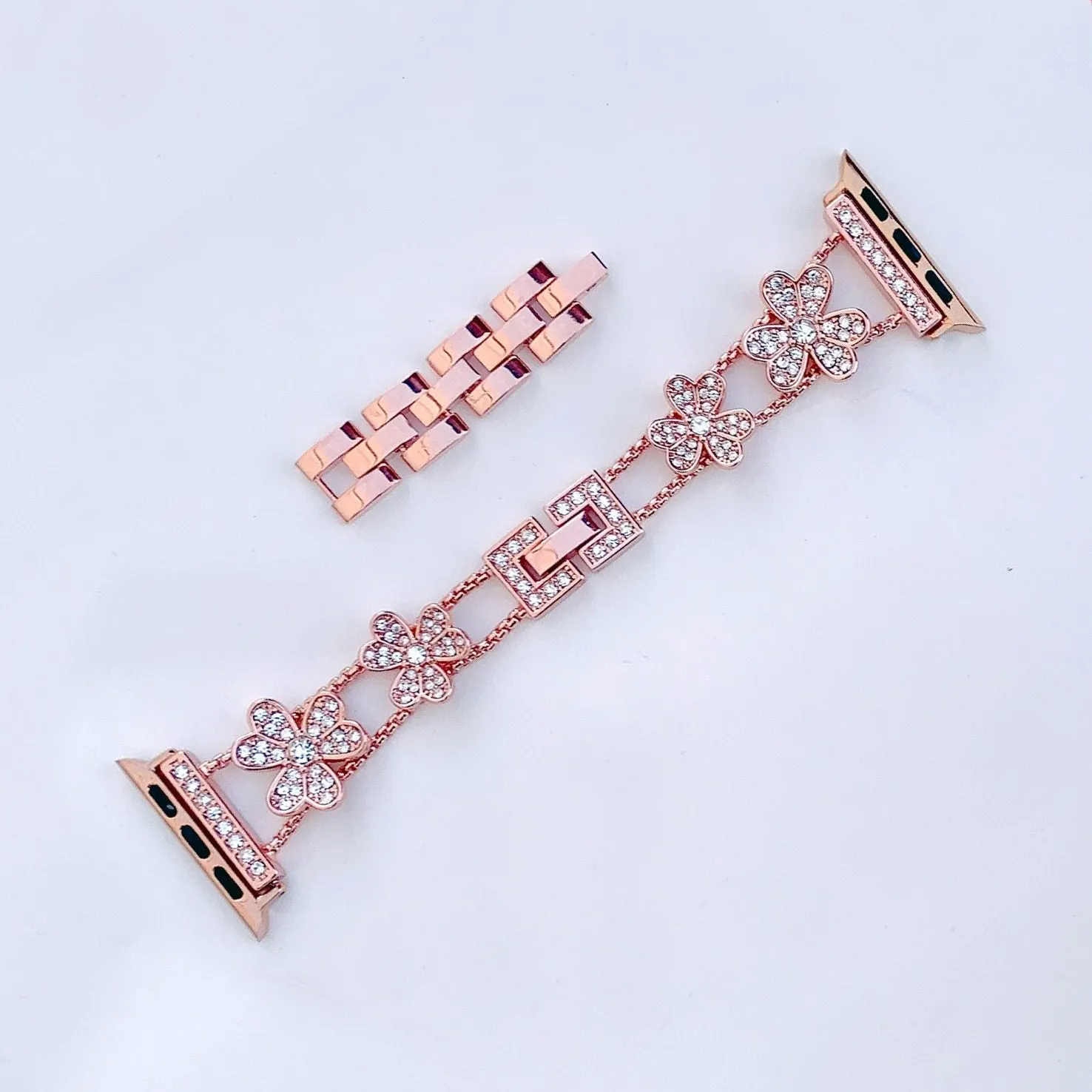Apple Watch Band Silver, Rose Gold Bling Women Strap & Case Set 8 7 6