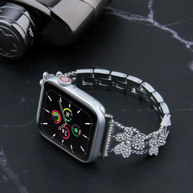 Apple Watch Band Silver, Rose Gold Bling Women Strap & Case Set 8 7 6