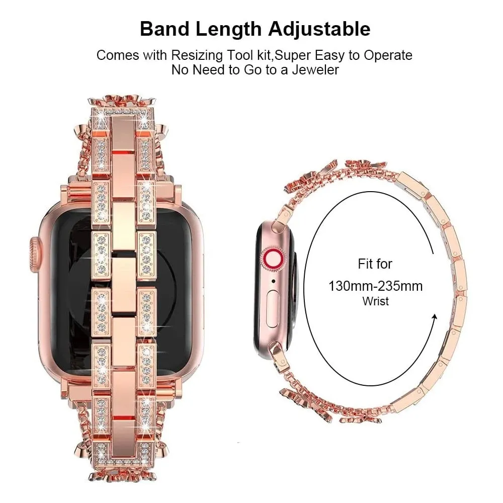 Apple Watch Band Silver, Rose Gold Bling Women Strap & Case Set 8 7 6