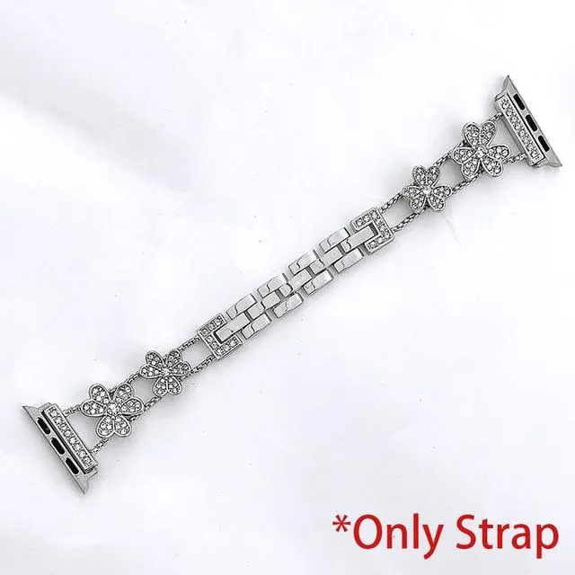 Apple Watch Band Silver, Rose Gold Bling Women Strap & Case Set 8 7 6
