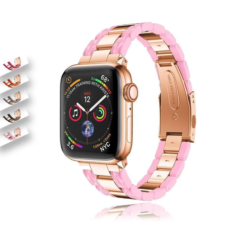 Apple Watch Series 6 5 4 3 2 Band, Cellulose Acetate Made Strap for iWatch 38mm, with Metal Links Bracelet Smart Wristband