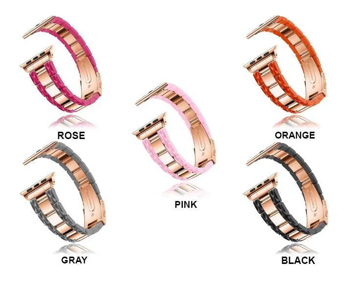 Apple Watch Series 6 5 4 3 2 Band, Cellulose Acetate Made Strap for iWatch 38mm, with Metal Links Bracelet Smart Wristband