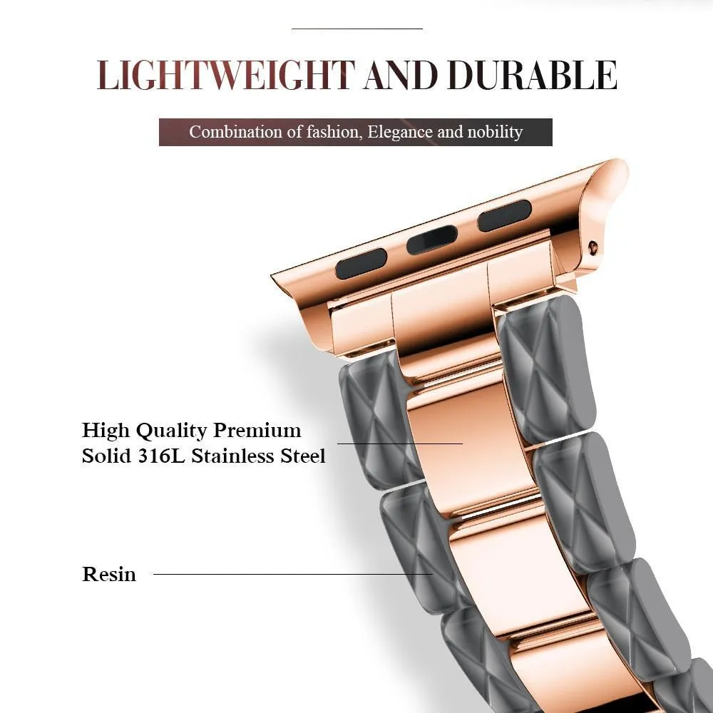 Apple Watch Series 6 5 4 3 2 Band, Cellulose Acetate Made Strap for iWatch 38mm, with Metal Links Bracelet Smart Wristband