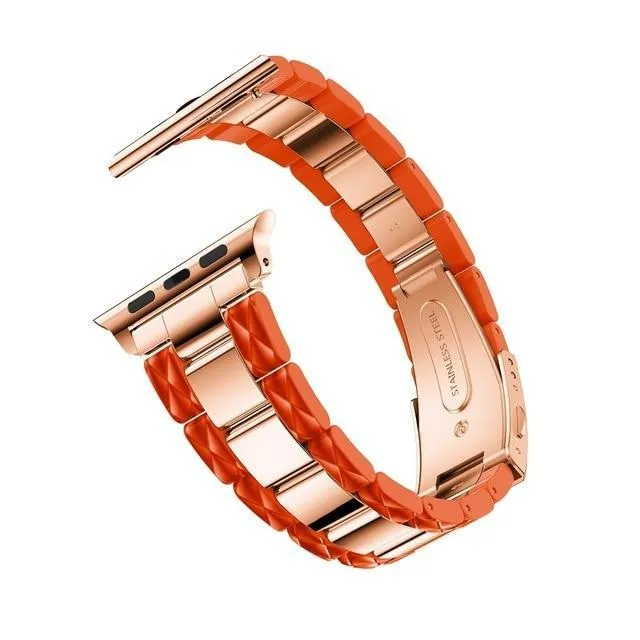 Apple Watch Series 6 5 4 3 2 Band, Cellulose Acetate Made Strap for iWatch 38mm, with Metal Links Bracelet Smart Wristband