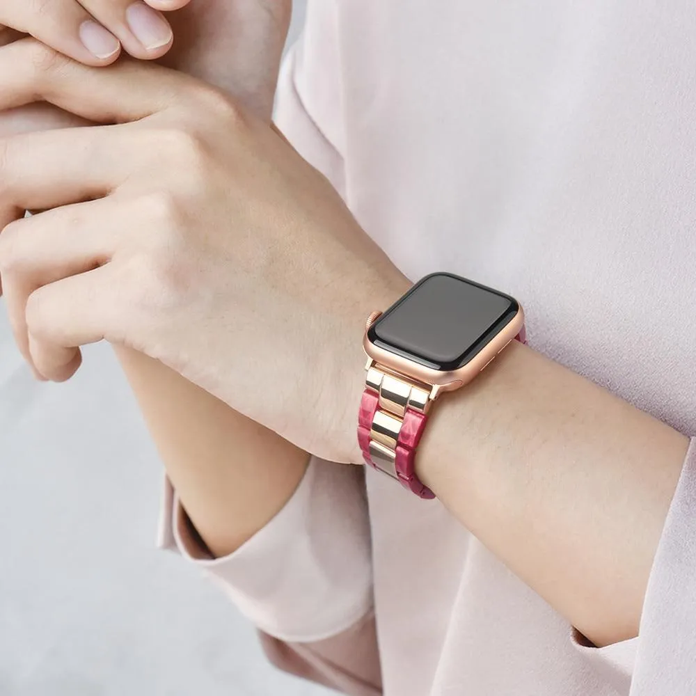 Apple Watch Series 6 5 4 3 2 Band, Cellulose Acetate Made Strap for iWatch 38mm, with Metal Links Bracelet Smart Wristband