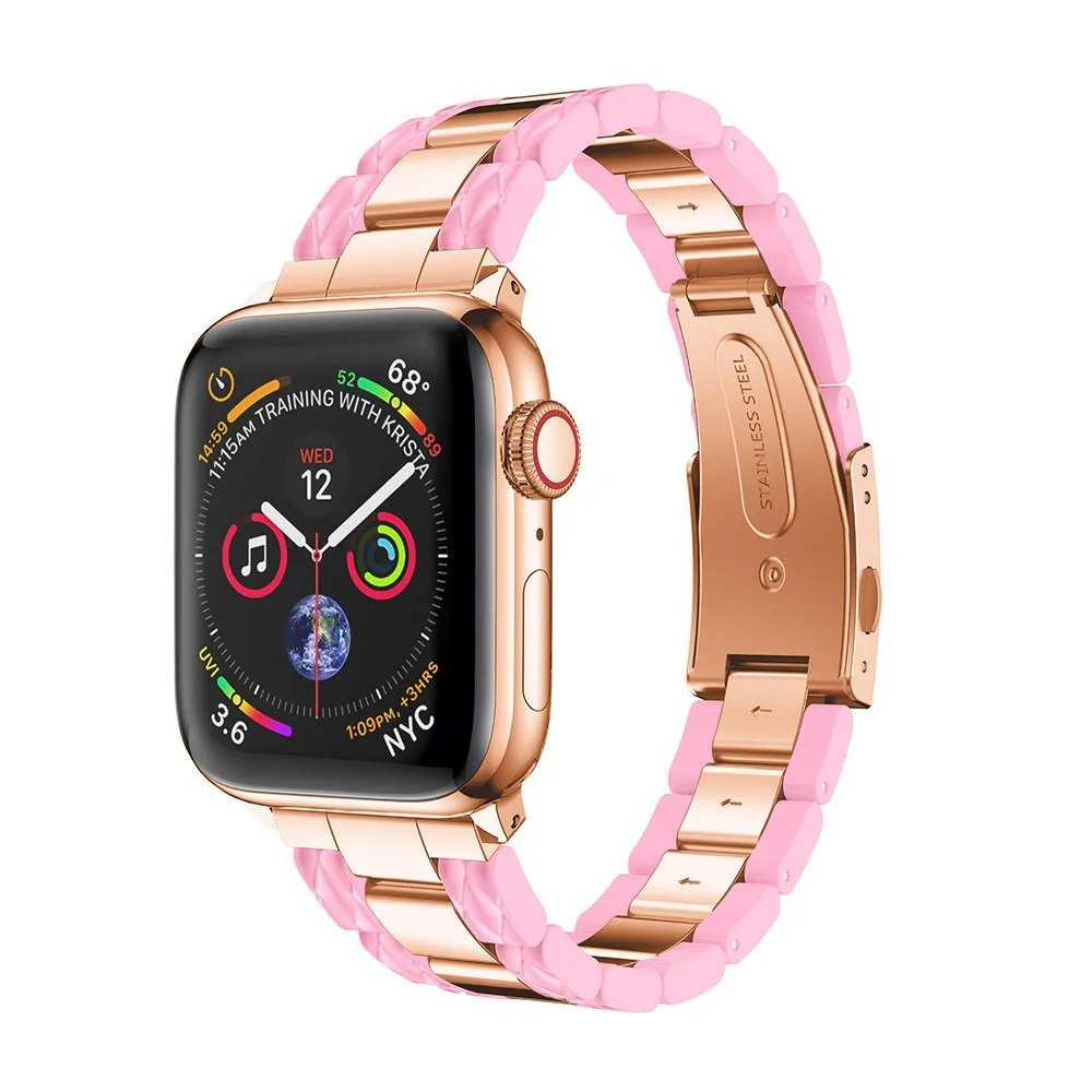 Apple Watch Series 6 5 4 3 2 Band, Cellulose Acetate Made Strap for iWatch 38mm, with Metal Links Bracelet Smart Wristband