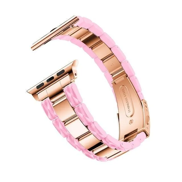 Apple Watch Series 6 5 4 3 2 Band, Cellulose Acetate Made Strap for iWatch 38mm, with Metal Links Bracelet Smart Wristband