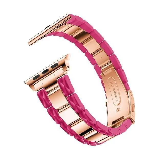 Apple Watch Series 6 5 4 3 2 Band, Cellulose Acetate Made Strap for iWatch 38mm, with Metal Links Bracelet Smart Wristband