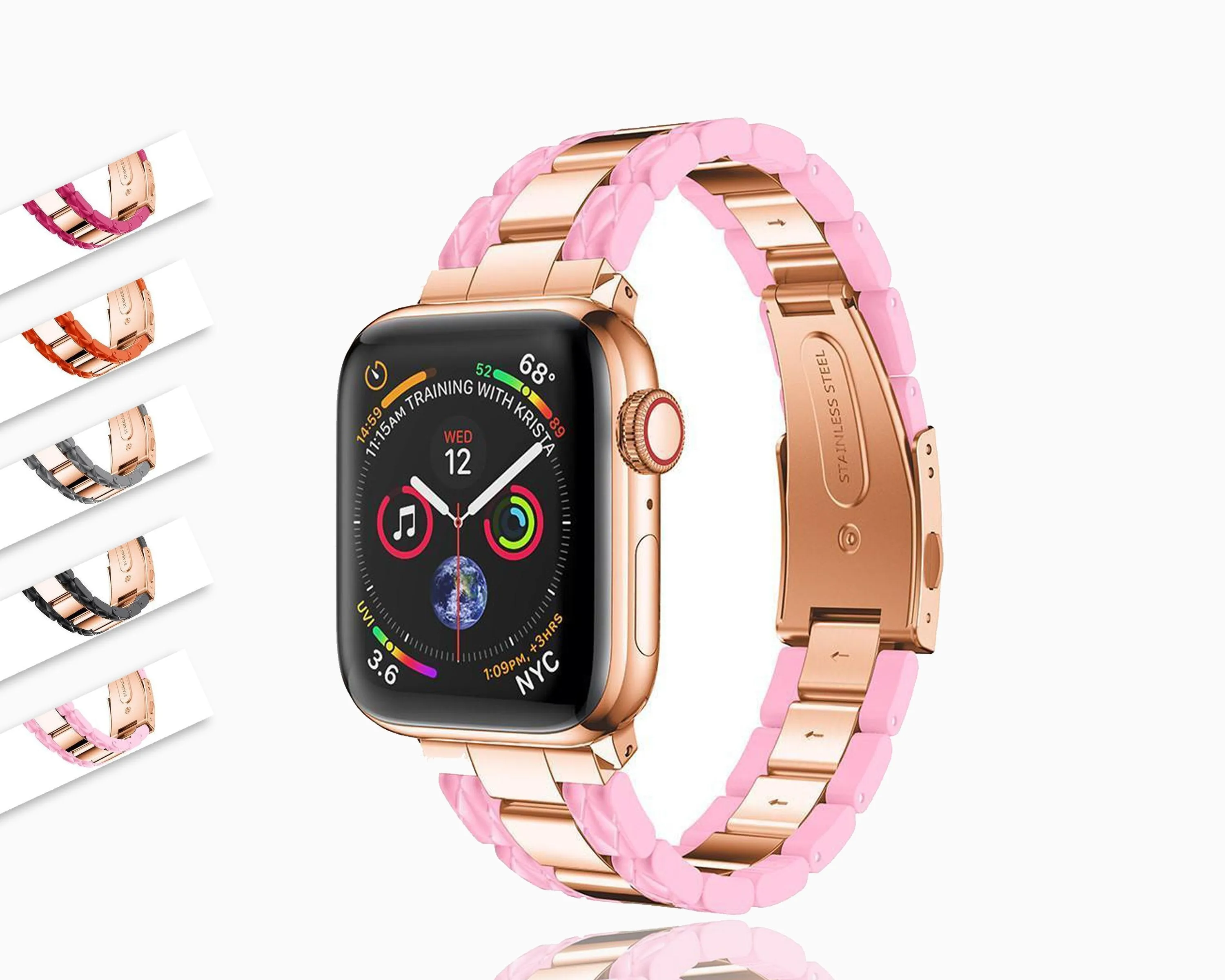 Apple Watch Series 6 5 4 3 2 Band, Cellulose Acetate Made Strap for iWatch 38mm, with Metal Links Bracelet Smart Wristband