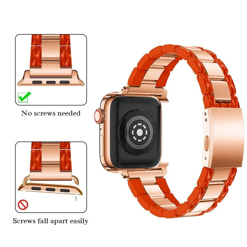 Apple Watch Series 6 5 4 3 2 Band, Cellulose Acetate Made Strap for iWatch 38mm, with Metal Links Bracelet Smart Wristband