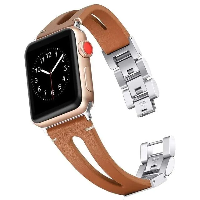 Apple Watch Series 7 6 5 Band, elegant Classic Leather silver cool strap