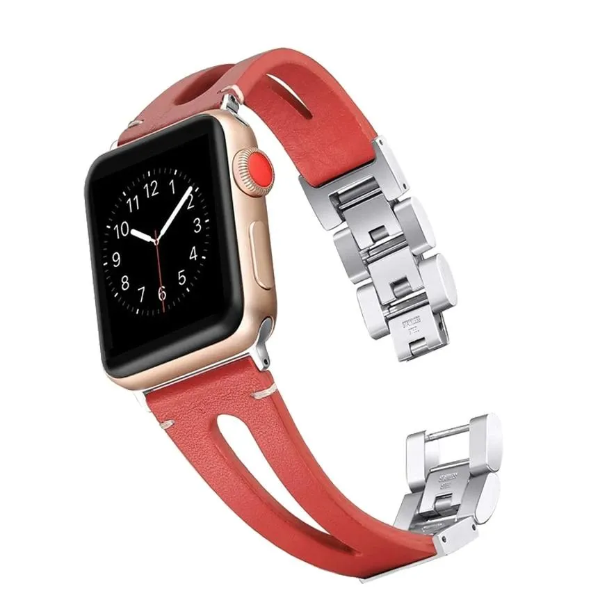 Apple Watch Series 7 6 5 Band, elegant Classic Leather silver cool strap