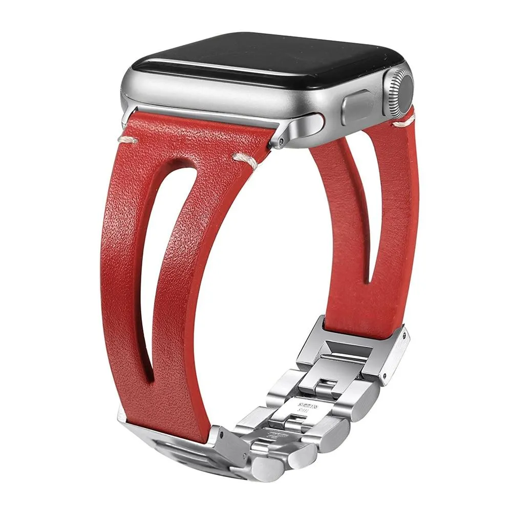 Apple Watch Series 7 6 5 Band, elegant Classic Leather silver cool strap