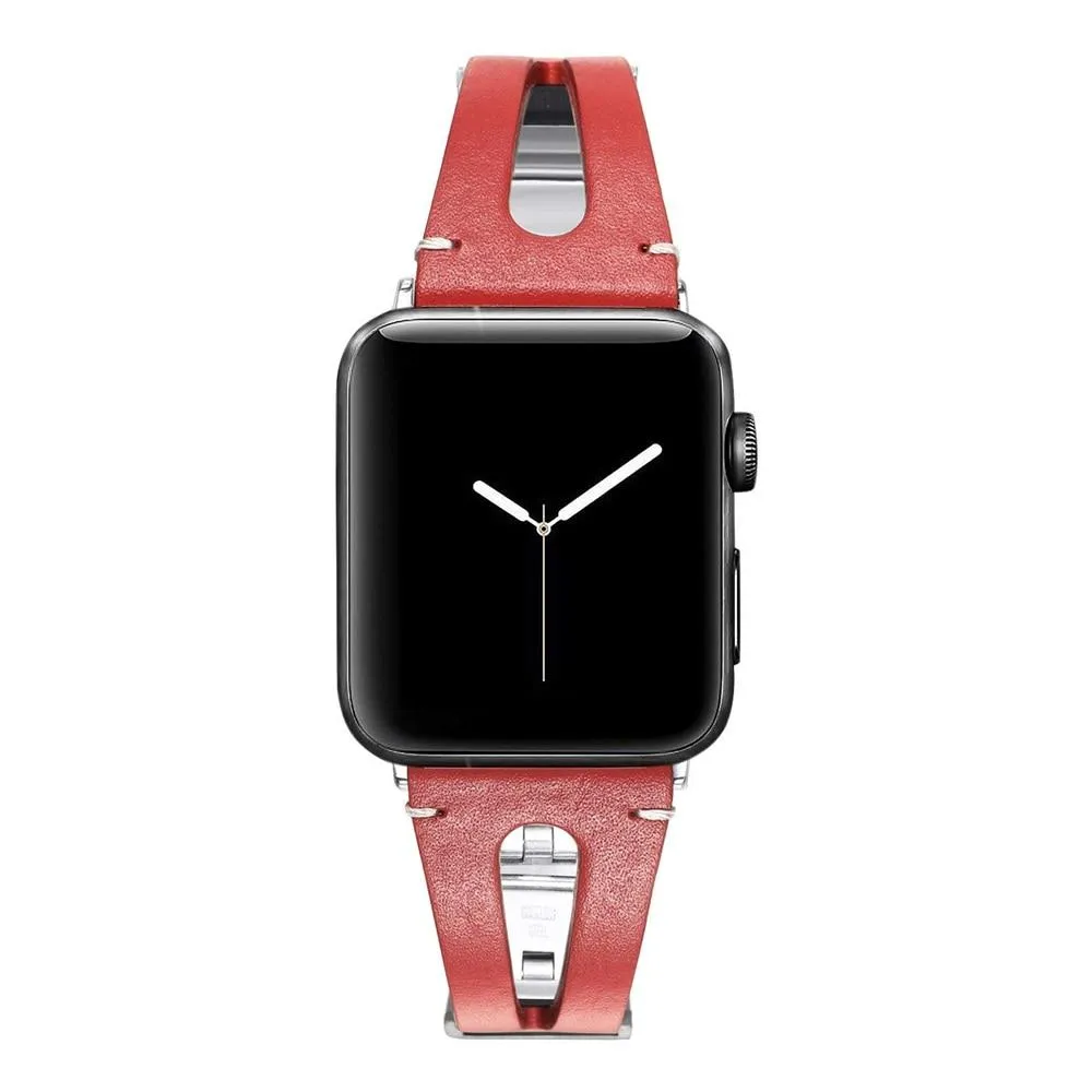 Apple Watch Series 7 6 5 Band, elegant Classic Leather silver cool strap