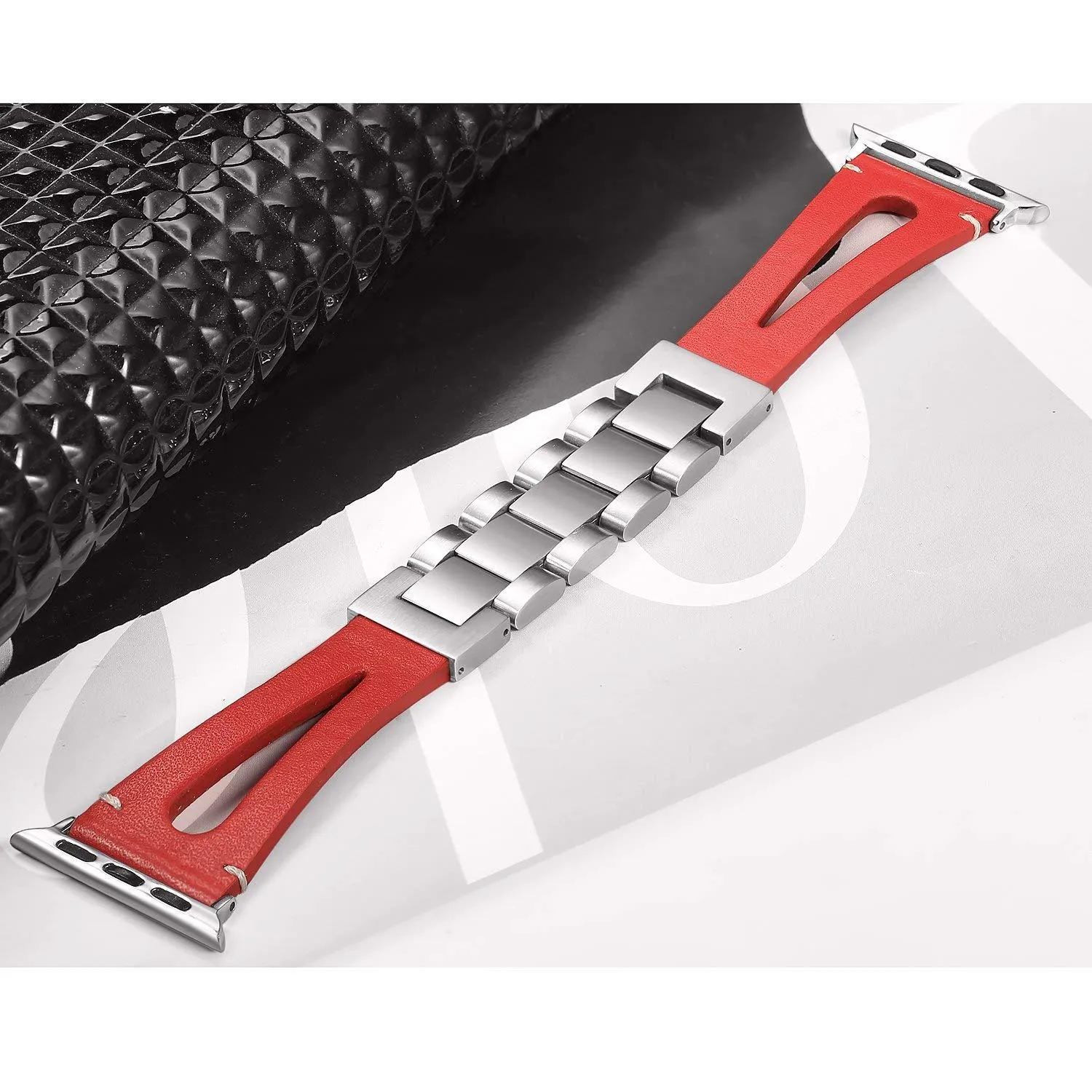 Apple Watch Series 7 6 5 Band, elegant Classic Leather silver cool strap