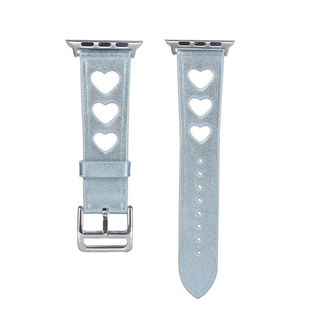 Apple Watch Series 7 6 5 Breathable Watch Hollow Hearts Leather Strap