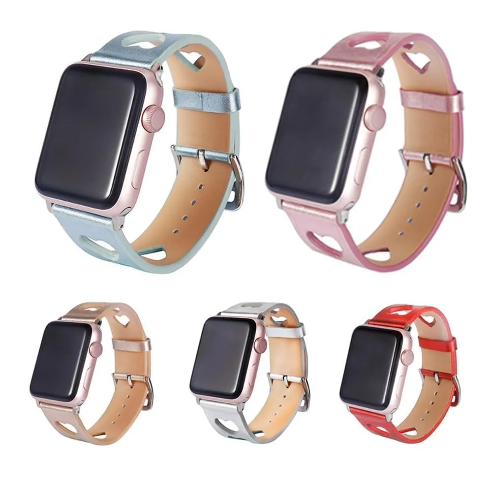 Apple Watch Series 7 6 5 Breathable Watch Hollow Hearts Leather Strap