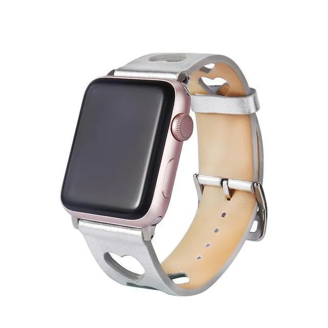Apple Watch Series 7 6 5 Breathable Watch Hollow Hearts Leather Strap