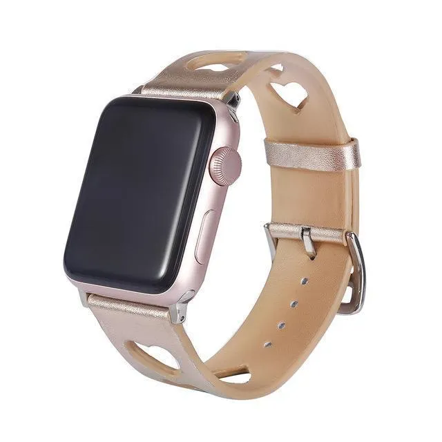 Apple Watch Series 7 6 5 Breathable Watch Hollow Hearts Leather Strap