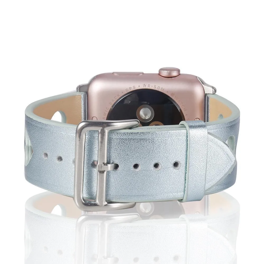 Apple Watch Series 7 6 5 Breathable Watch Hollow Hearts Leather Strap