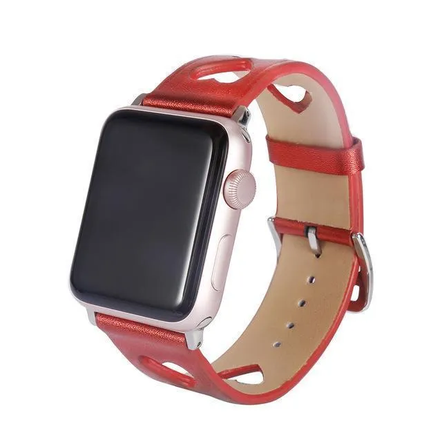 Apple Watch Series 7 6 5 Breathable Watch Hollow Hearts Leather Strap