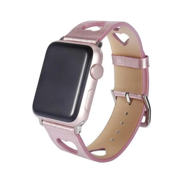 Apple Watch Series 7 6 5 Breathable Watch Hollow Hearts Leather Strap
