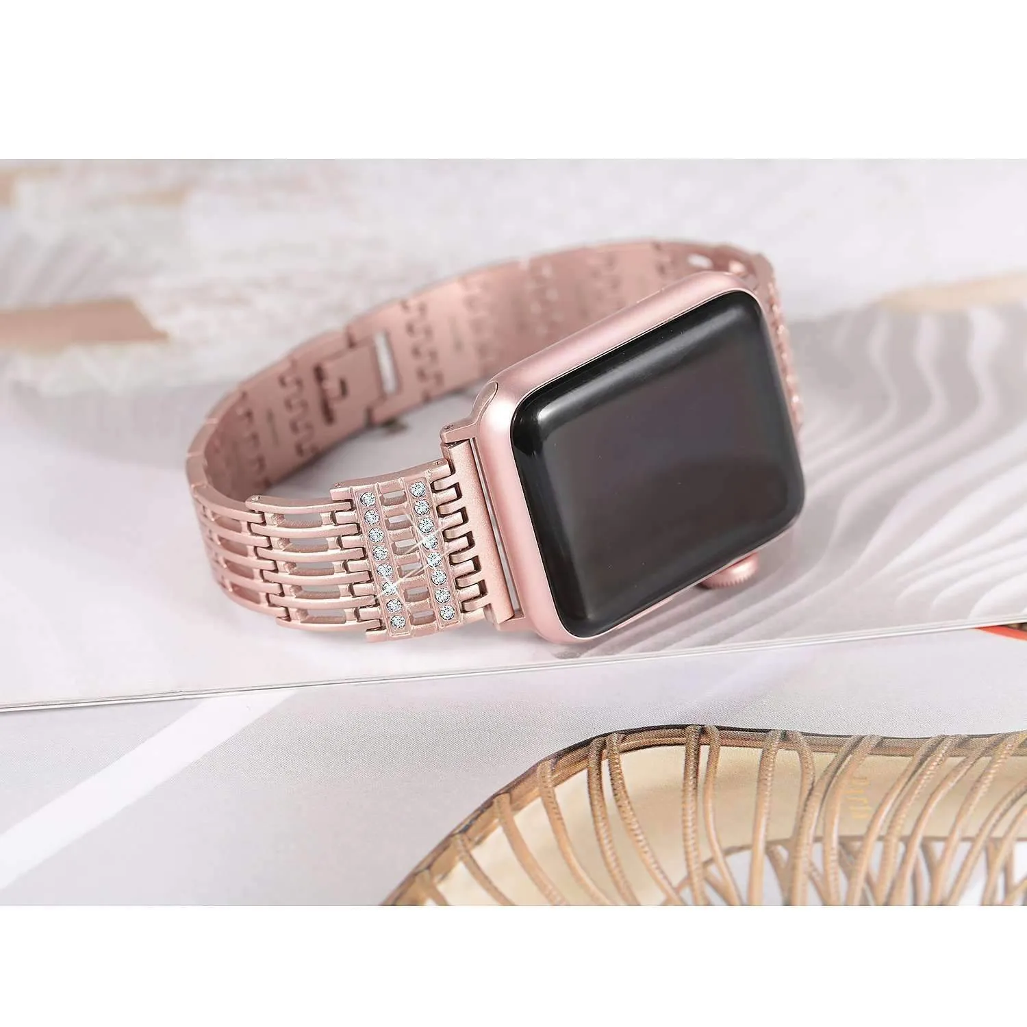 Apple Watch Series Band, Bling Stainless Steel Metal Watchband