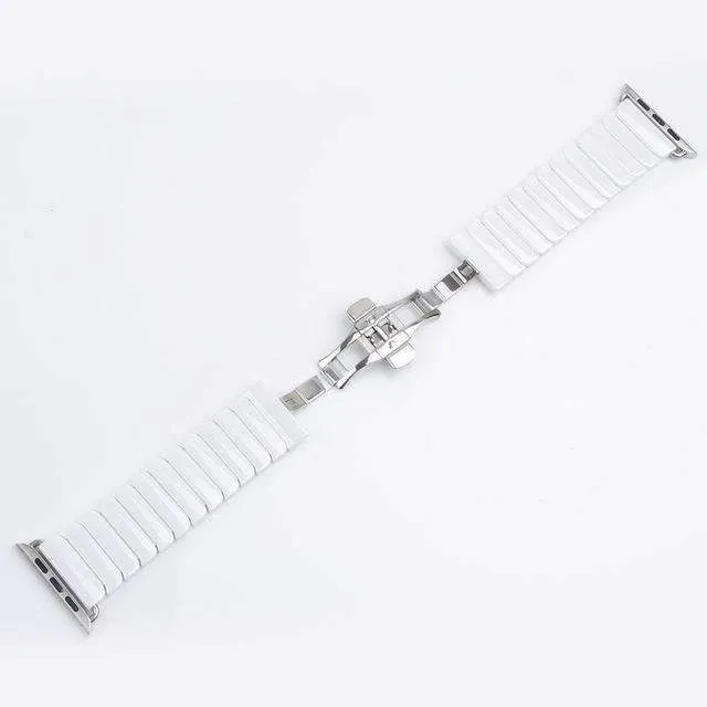 Apple Watch Series Band Ceramic Link Loop Strap Butterfly Clasp