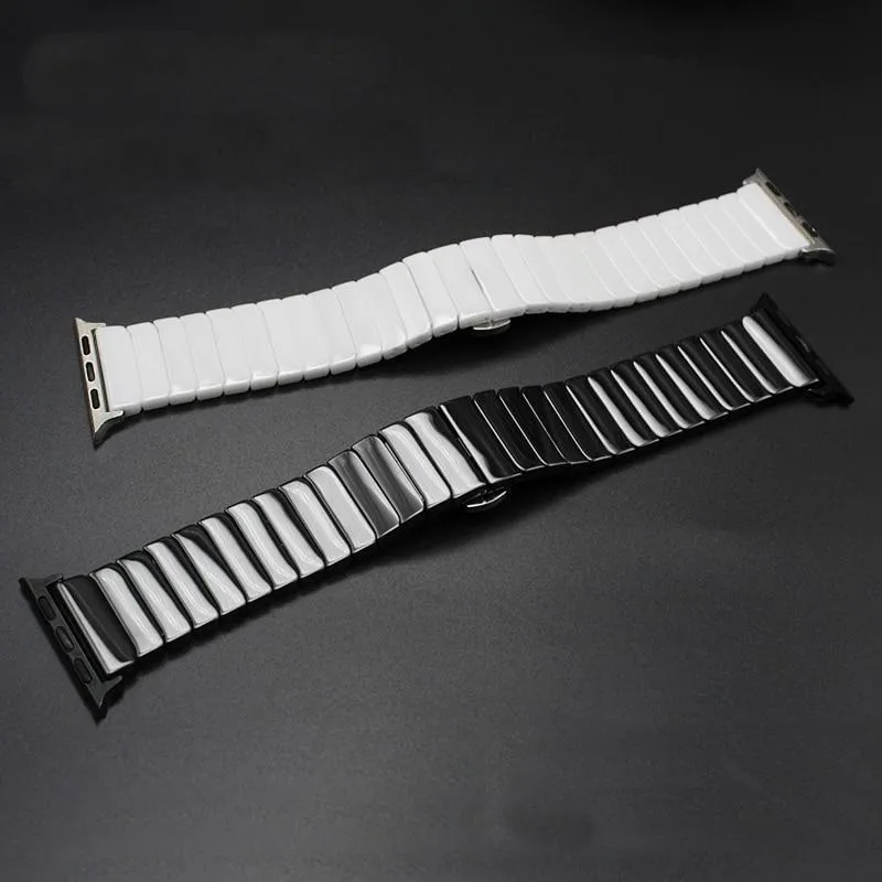 Apple Watch Series Band Ceramic Link Loop Strap Butterfly Clasp