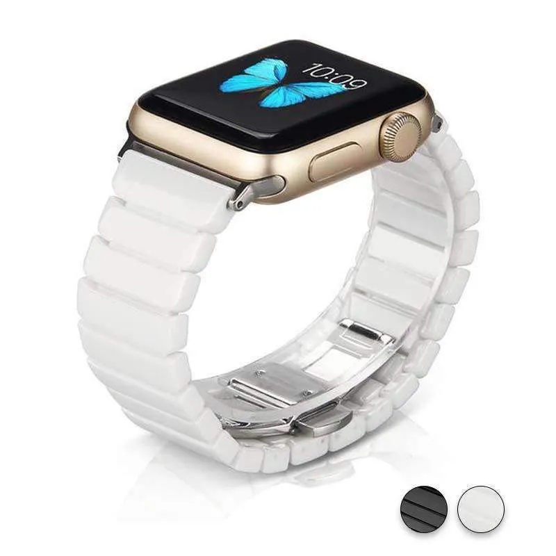 Apple Watch Series Band Ceramic Link Loop Strap Butterfly Clasp