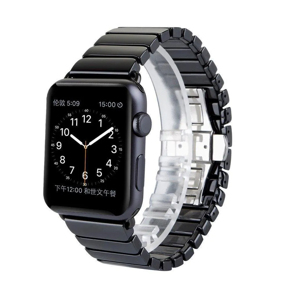 Apple Watch Series Band Ceramic Link Loop Strap Butterfly Clasp