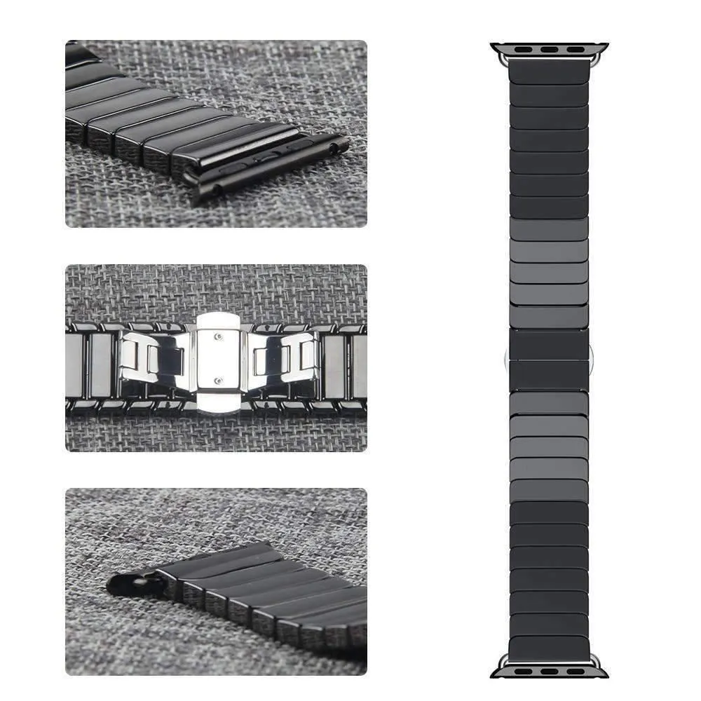 Apple Watch Series Band Ceramic Link Loop Strap Butterfly Clasp