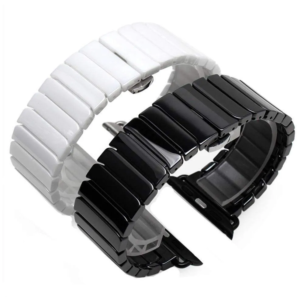 Apple Watch Series Band Ceramic Link Loop Strap Butterfly Clasp