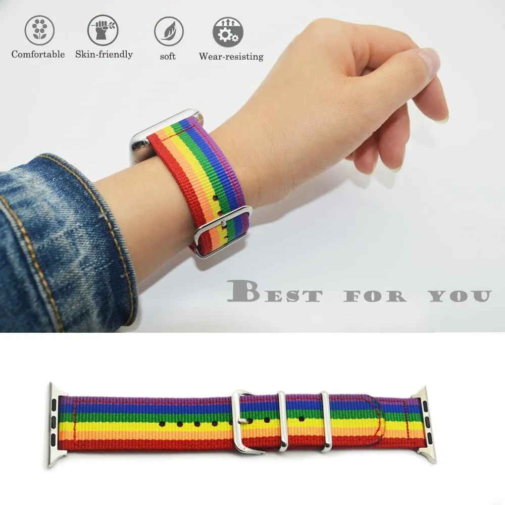 Apple Watch Series Band, Nylon Rainbow Sport Smart Watch