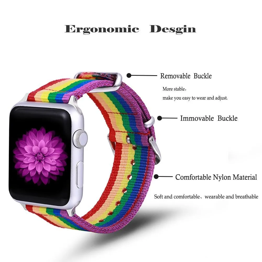 Apple Watch Series Band, Nylon Rainbow Sport Smart Watch