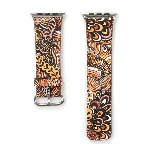 Apple Watch Series Elegant Floral Printed Leather Loop Watchband